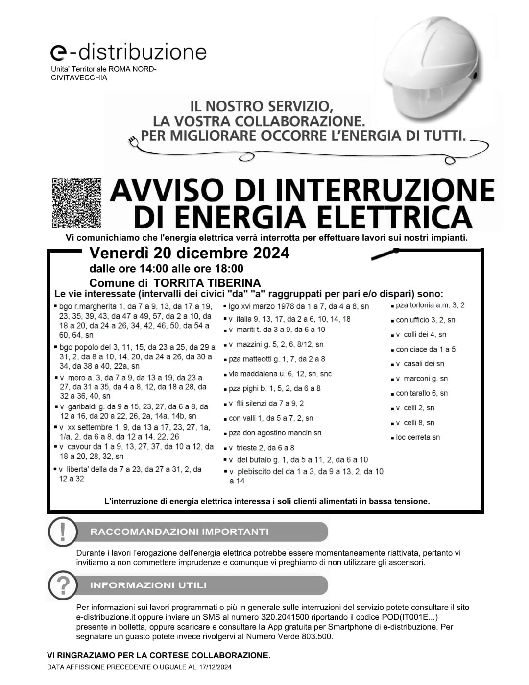 Avviso interruzione energia elettrica